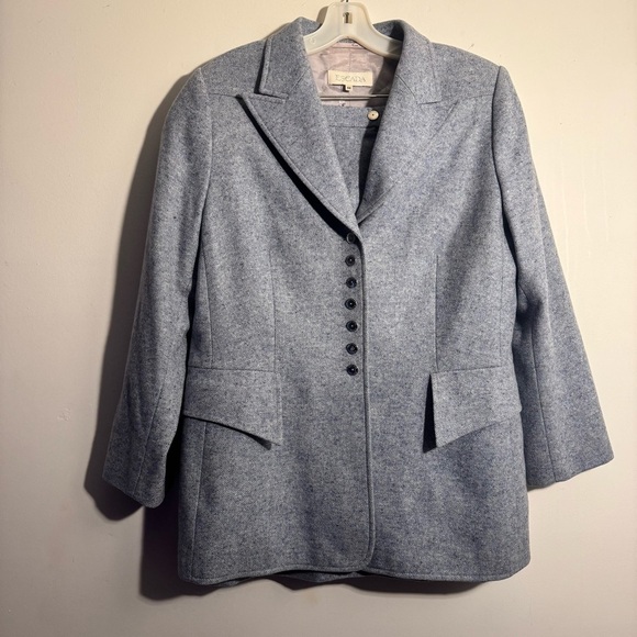 Escada Cashmere Blazer and Skirt Suit Set in Blue Size 44 (US 12)
